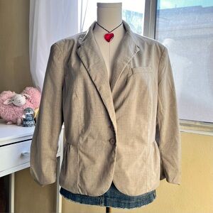 New York & Company pinstripe 3/4 sleeve button closure beige blazer size L